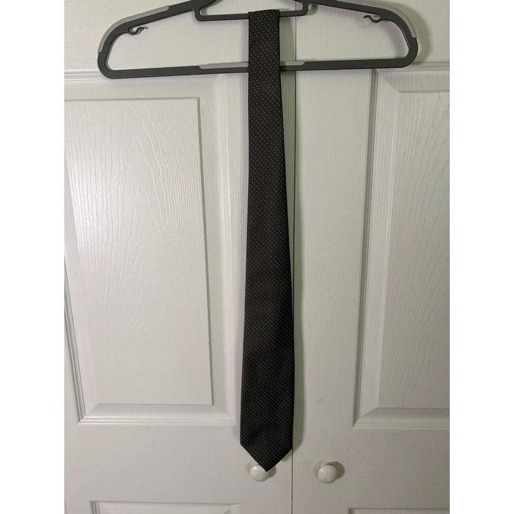 Perth‎ Ltd Mens Necktie Charcoal Grey White Micro Dot Pattern Polyester Tie